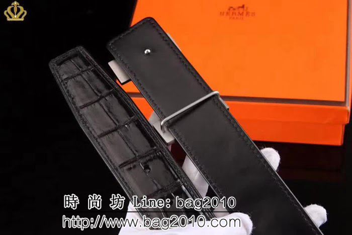 愛馬仕HERMES 鴕鳥寸5系列 進口開背鱷魚皮 取背骨 純手工 高端男士皮帶 HHG1806